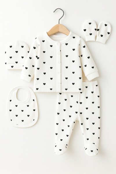 OMY 5'li Siyah Kalpli Yenidoğan %100 Pamuk Bebek Hastane Çıkışı