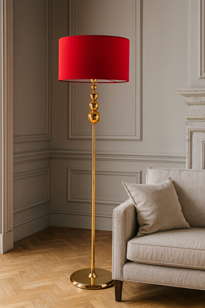 Lampada Milano Küre Gold Kaplama Metal Lambader - Kırmızı