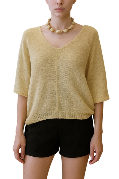 Qualia Butik Women's V-Neck Casual Transitional Knitwear Sweater