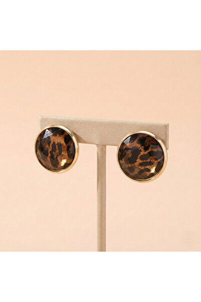 Candy Safari Şıklığı Leopar Desenli Akrilik Taşlı Yuvarlak Küpe