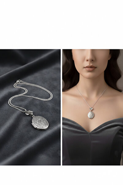 LADYMİRAGE قلادة مدلاة - فضية عتيقة وتفاصيل فولاذية
