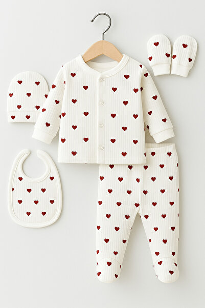 OMY 5 قطع قلب أحمر 100% قطن لحديثي الولادة إصدار المستشفى