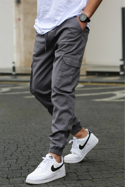 VIKUNYA Ανδρικό παντελόνι Jogger Smoked Cotton Cargo με ελαστικό ύφασμα πλαϊνές τσέπες