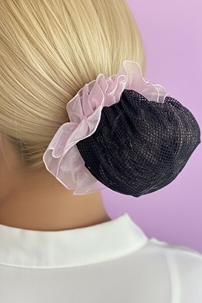 CAŞ DEKORASYON Black And Pink Color Small Mesh Detailed Knob Buckle