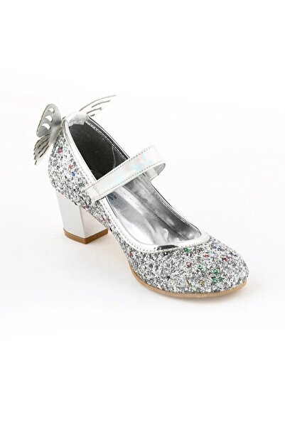 PATİK BEBE Girl's Silver Colored Stylish Shoes with Butterfly Heels on the Back