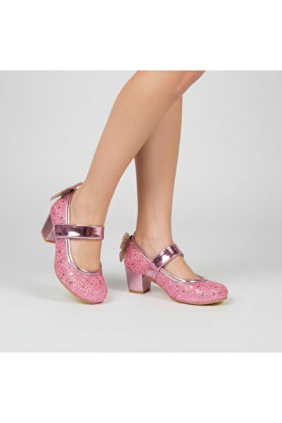 PATİK BEBE Kız Çocuk Pembe Renk Topuklu Kelebekli Şık Abiye Ayakkabı