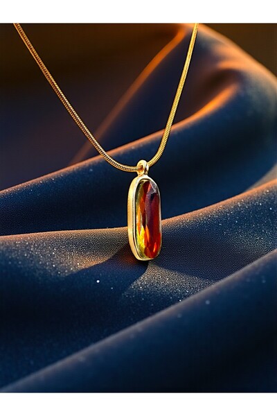 Stella Fortis Renk Geçişli Dikey Taşlı Kolye – Altın Renk Yılan Zincir