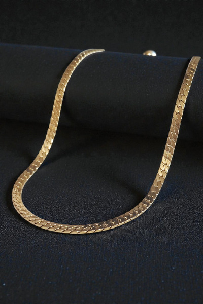 AK STORE SİLVER Gümüş Kaplama 316 L Paslanmaz Çelik Ezme Gurmet Sık Örme İtalyan Model Zincir Kolye 5 MM Gold