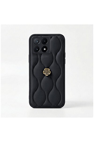 Pro Aksesuar Xiaomi Poco X6 Pro 5G Uyumlu Kılıf Çiçekli Dalgalı Deri Kılıf Siyah