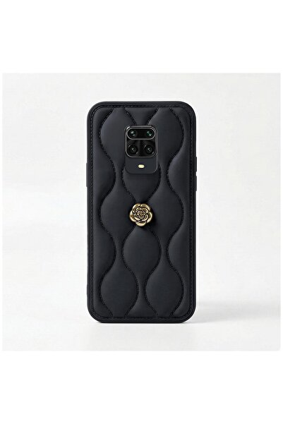 Zebana Xiaomi Redmi Note 9 Pro Uyumlu Kılıf Camellia Deri Kılıf Siyah