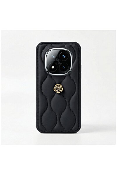 Pro Aksesuar Xiaomi Poco X7 Uyumlu Kılıf Çiçekli Dalgalı Deri Kılıf Siyah