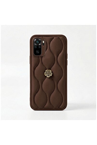 Zebana Xiaomi Redmi Note 10 Uyumlu Kılıf Zebana Camellia Deri Kılıf Kahverengi