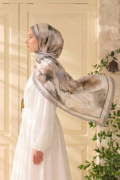 MOISCARF Souffle du Matin șal cu model din mătase franceză bej deschis