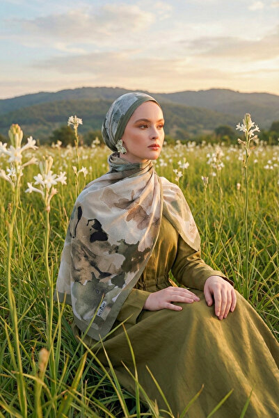 MOISCARF Brume d'Amour Γαλλικό μεταξωτό σάλι με σχέδιο απαλό πράσινο