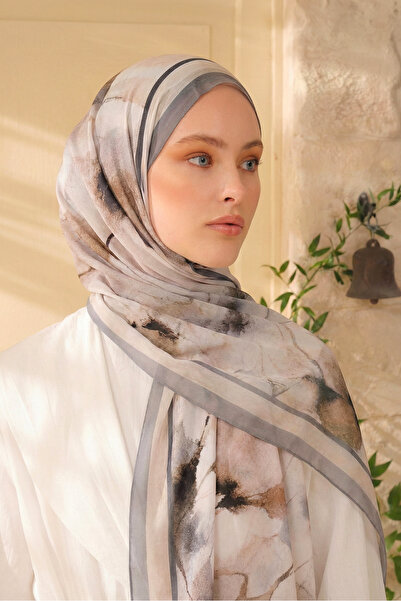 MOISCARF Souffle du Matin șal cu model din mătase franceză bej deschis