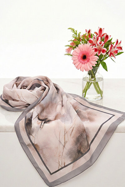 MOISCARF Souffle du Matin șal cu model din mătase franceză bej deschis