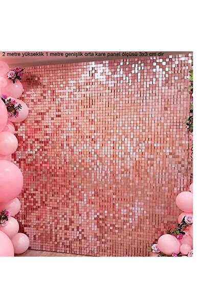 partidolu Aynalı Disko Rosegold Renk Fon Perdesi Folyo Dekor Süsü 2x1 mt retro