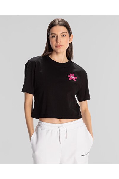 Kappa Αυθεντικό γυναικείο μπλουζάκι Hannah, μαύρο μπλουζάκι με κανονική εφαρμογή