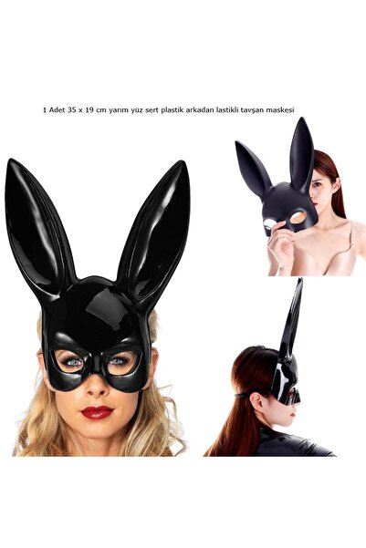 partidolu Mega Plastik Tavşan Maskesi Yetişkin Çocuk Uyumlu 1 Adet Siyah Renk halloweenbrideretro