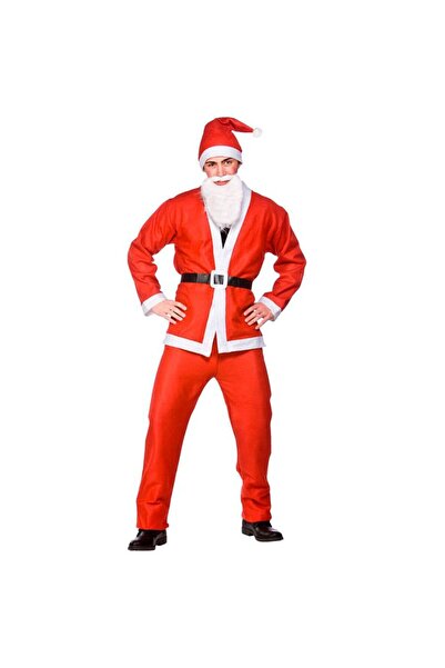 partidolu Elyaf Kumaş Yetişkin M Beden Noel Baba Kostümü Santa Claus Kıyafeti