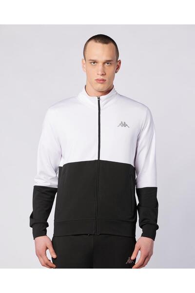 Kappa Keita Full Zip Erkek Siyah-Beyaz Regular Fit Fermuarlı Eşofman Üstü