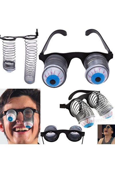 partidolu Halloween Plastik Yaylı Düşen Pörtlek Gözlü Şaka Gözlüğü