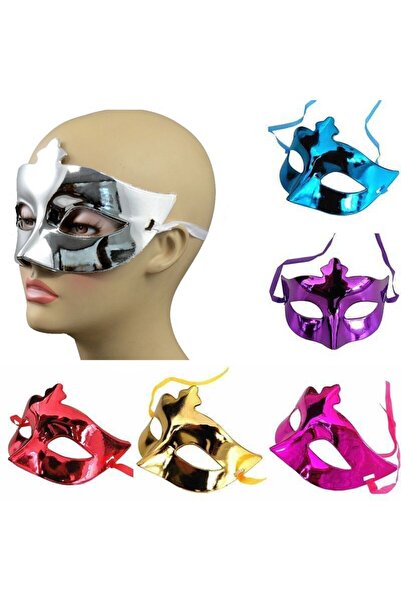 partidolu 6 Farklı Renk Plastik Balo Maskesi Düz Renk 6 Adet