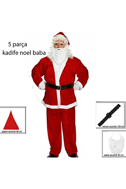 partidolu Yetişkinler İçin Kadife Yılbaşı Noel Baba Kostümü Standart L/XL Beden