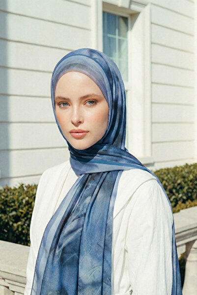 MOISCARF Souffle du Matin Fransız İpeği Desenli Şal Lacivert