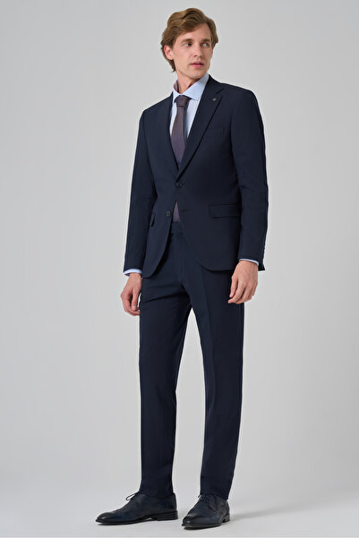 Morven Men's Navy Blue Basic Plain Slim Fit Slim Fit 6 Drop Suit