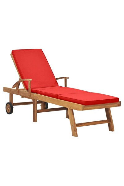 vidaxl Sun Lounger with Cushion Solid Teak Wood Red