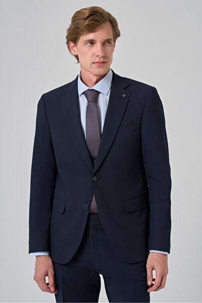 Morven Men's Navy Blue Basic Plain Slim Fit Slim Fit 6 Drop Suit