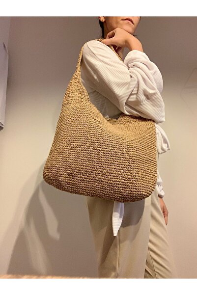 FAHA NATURAL Knitted Paper Rope Straw Shoulder Bag