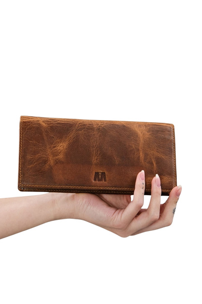 MFT Leather Design محفظة هاتف ذهبية من الجلد الطبيعي - لوحة مقسمة