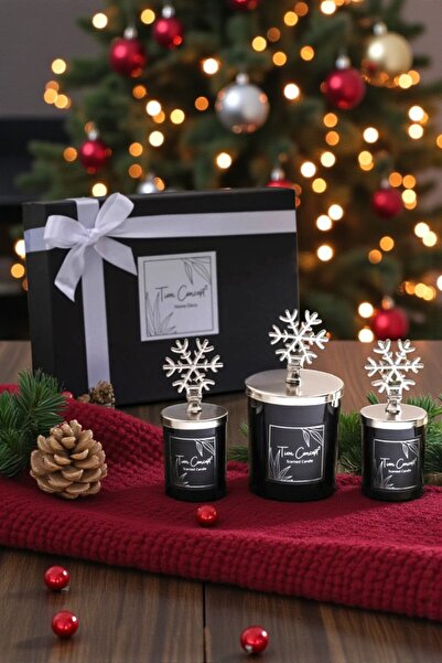 Tiem Concept Yılbaşına Özel Hediye Kutulu Gümüş Kar Taneli 3 'lü Siyah Bardak...