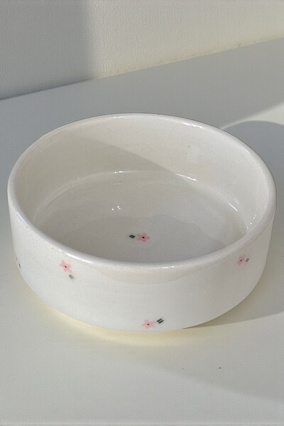 YUUGI CERAMIC El Yapımı Seramik Sunumluk Çiçek Desenli Kase – Tekli Bowl Kase - Salata Kasesi - Orta Boy