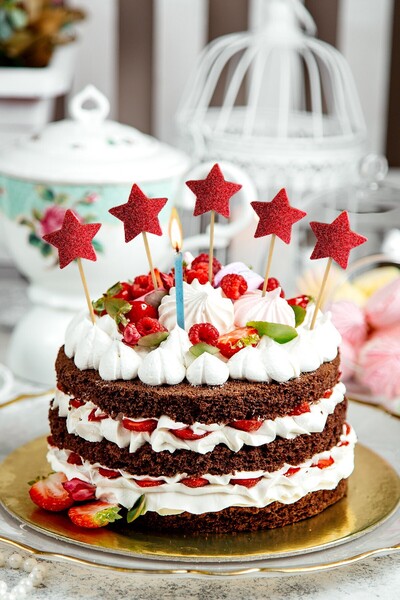 Genel Markalar Kırmızı Yıldız Simli Eva Kürdan Cupcake Toppers Cupcake Çubuğu...