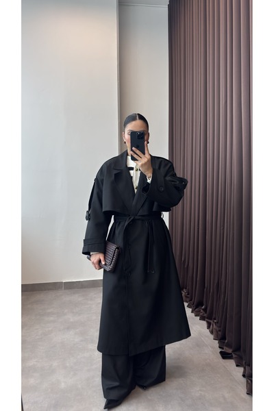 YOUR NAME oversized Premium μακρύ μαύρο γυναικείο παλτό