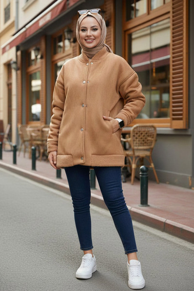 Neva Style Δερμάτινο καστόρινο μαύρισμα Κολλεγιακό Παλτό 9287ΤΒ