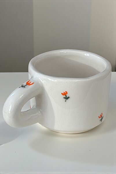 YUUGI CERAMIC كوب سيراميك بنمط زهرة التوليب البرتقالية - مقبض سميك، كوب زجاجي...