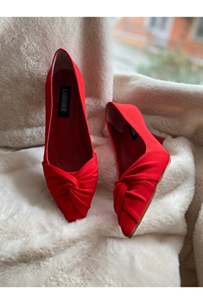 LADİESHOE Pliseli Kırmızı Kadın Ayakkabı Stiletto