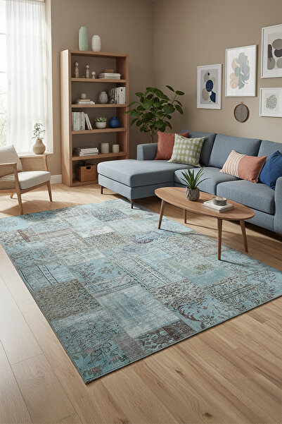 AIDA HOME Cosy Modern Soyut Desenli Yıkanabilen Kaydırmaz Şönil Salon Halısı