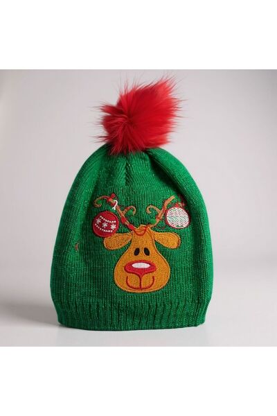OnMyHead Зелена шапка з оленем на Новий рік