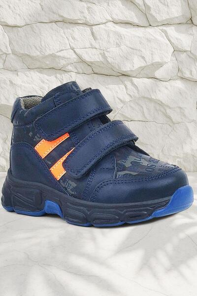 Rakerplus Hakiki Deri Lacivert Turuncu Bebek Spor Bot Ayakkabı