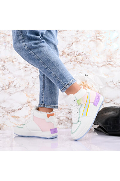 Tmall Pantofi sport pentru femei, cu interior din blană, D1355, verde cu violet