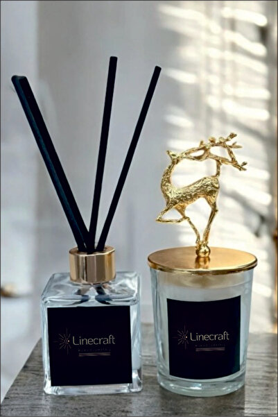 LİNECRAFT Geyik Başlıklı Gold Detaylı Dekoratif japon Kirazı Kokulu Bambu Çub...