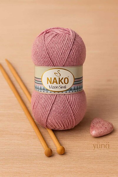 NAKO Vizon Simli Kışlık Kazak Atkı Bere Orta Kalınlıkta Örgü İpi 275 Pembe