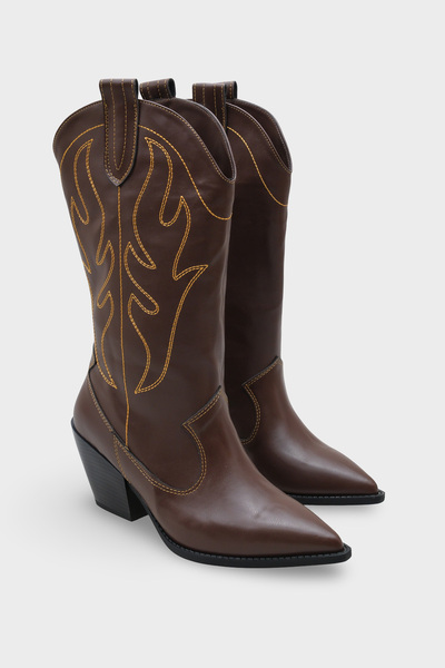 Capone Outfitters Malina Sivri Burunlu Nakışlı Kadın Kovboy Çizme