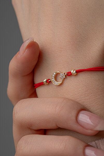 Kolyecik 14 Ayar Altın İpli Ayyıldız Bileklik