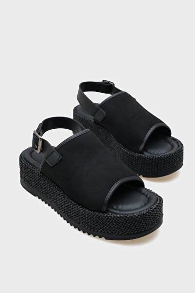 Capone Outfitters Vena Straw Single Buckle Wedge Heeled Women's Sandals